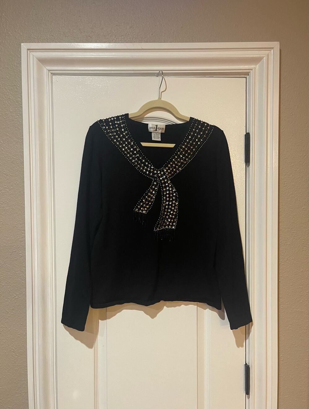 Once 1 Again Sweater Black Beaded Size Large